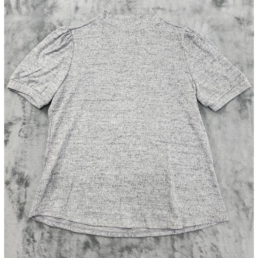 89th + Madison Top Womens L Gray Mock Neck‎ Short Puff Sleeve Knit Pullover
